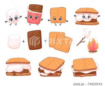 Scheme of smore sweet dessert preparing, cartoon vector illustration isolated. 74820542