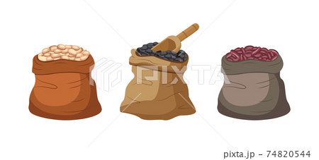 Set of sacks with white, red and black beans, healthy natural vegetarian food. 74820544