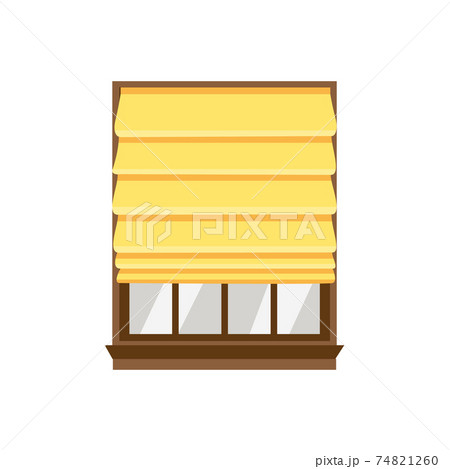 Window frame with yellow textile Roman blinds flat vector illustration isolated. 74821260
