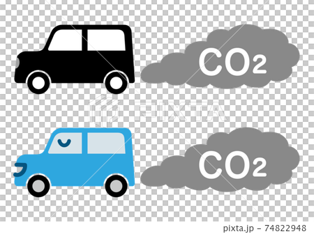 Co2による環境問題のイメージイラストセット 自動車と排気ガス のイラスト素材