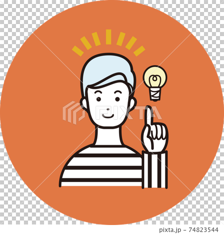男性 ひらめき アイデア 笑顔 手 表情 顔 上半身 イラストのイラスト素材