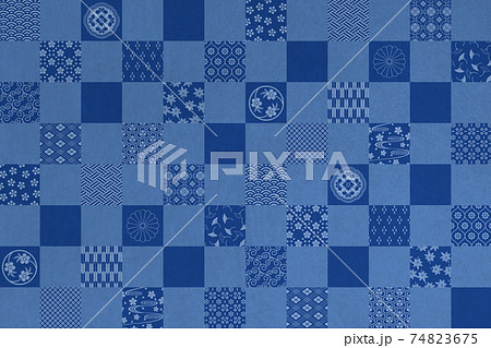 伝統和柄の格子 市松模様 藍色 横長背景のイラスト素材 [74823675] - PIXTA 