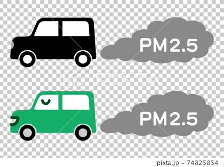 Pm2 5による大気汚染警告のイメージイラストセット 自動車と排気ガス のイラスト素材