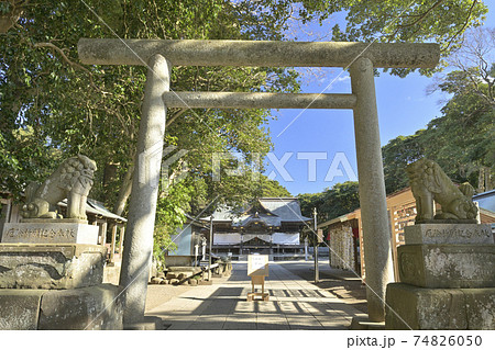 酒列磯前神社の鳥居と狛犬 酒列磯前神社の鳥居と狛犬 74826050