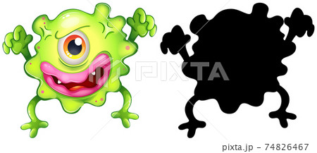 Green monster with its silhouette on white background Green monster with its silhouette on white background 74826467