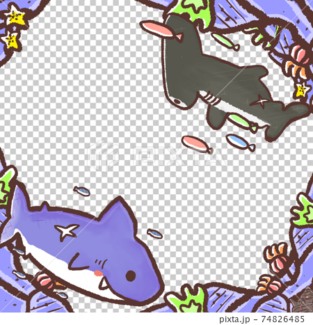 R 更多童話水族館 壁紙框架與鯊魚的融合 插圖素材 圖庫