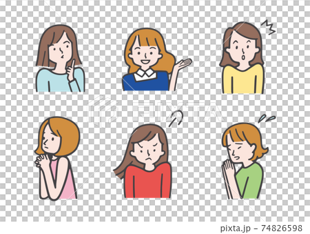 いろいろな表情・ポーズの女性イラスト 74826598