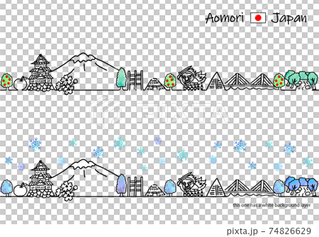 冬の青森の街並みシンプル線画イラストセット 冬の青森の街並みシンプル線画イラストセット 74826629