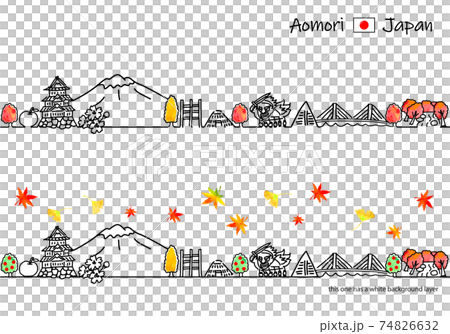 秋の青森の街並みシンプル線画イラストセット 74826632