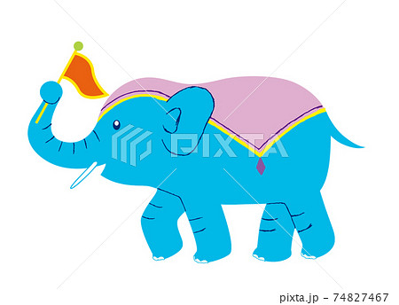 旗を振る横向きのサーカスの象のイラスト素材