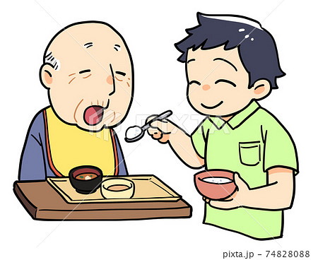 食事介助をする男性 食事介助をする男性 74828088