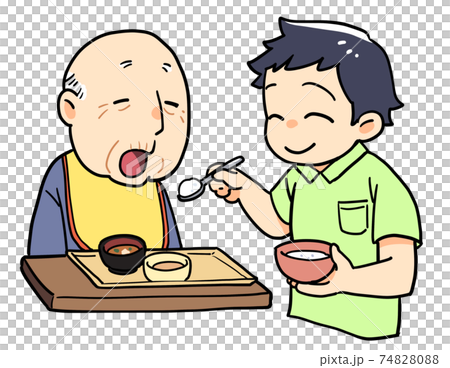 食事介助をする男性 食事介助をする男性 74828088