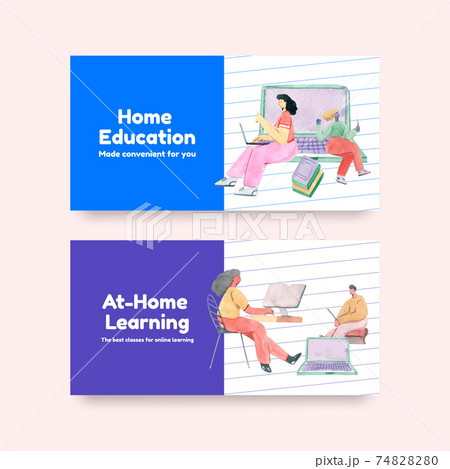 Twitter template with online learning concept design for social media and community watercolor illustration Twitter template with online learning concept design for social media and community watercolor illustration 74828280