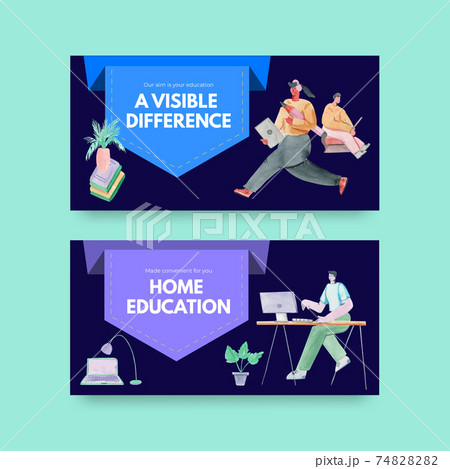 Twitter template with online learning concept design for social media and community watercolor illustration Twitter template with online learning concept design for social media and community watercolor illustration 74828282