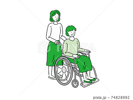 車椅子を押す女性 車椅子を押す女性 74828992