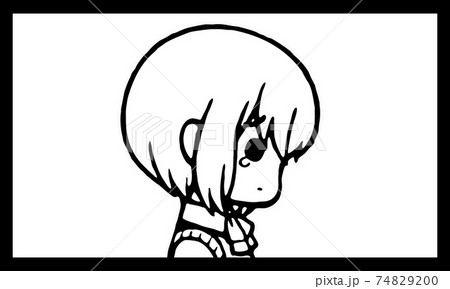 泣いてる女の子の漫画風カットイラスト（白背景） 74829200