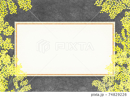 黄色いミモザの花とメッセージカードとブラックボード背景のイラスト素材