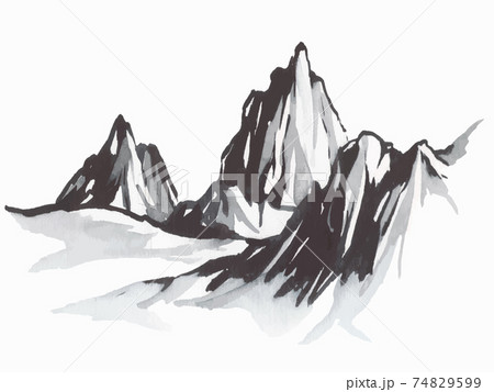 Japan traditional sumi-e painting. Fuji mountain, mountains, sunset. Japan sun. Indian ink illustration. Japanese picture on rice paper. Vector drawing. Japan traditional sumi-e painting. Fuji mountain, mountains, sunset. Japan sun. Indian ink illustration. Japanese picture on rice paper. Vector drawing. 74829599