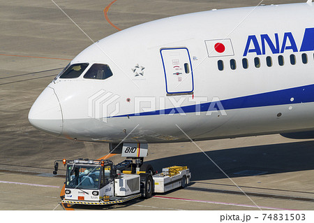 空港の風景 トーイングカーと飛行機 東京都大田区 空港の風景 トーイングカーと飛行機 東京都大田区 74831503