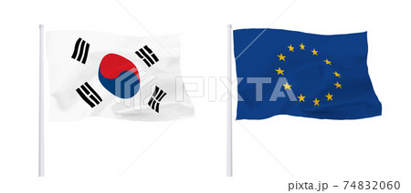 EUと韓国の旗 74832060