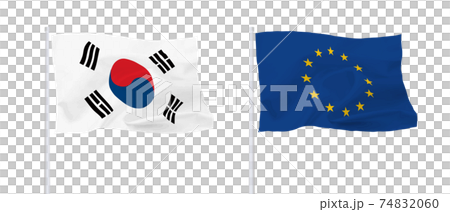 EUと韓国の旗 74832060