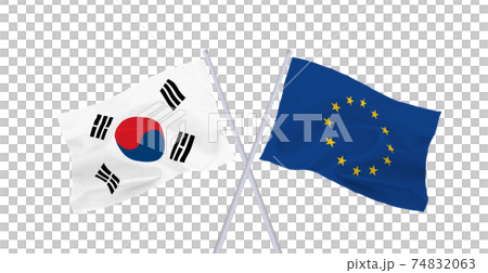 EUと韓国の旗 74832063