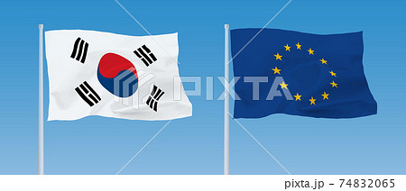 EUと韓国の旗 74832065