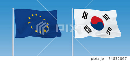 EUと韓国の旗 EUと韓国の旗 74832067
