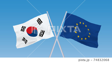 EUと韓国の旗 EUと韓国の旗 74832068