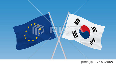 EUと韓国の旗 74832069