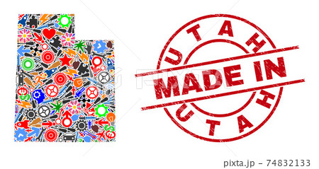 Component Mosaic Utah State Map and Made in Scratched Rubber Stamp 74832133
