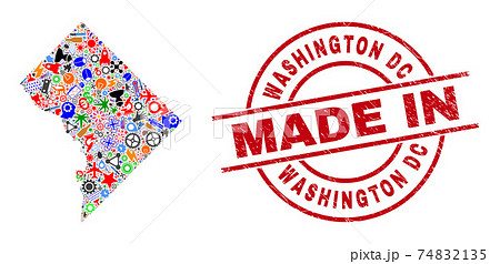 Industrial Collage Washington District Columbia Map and Made in Grunge Stamp Seal 74832135