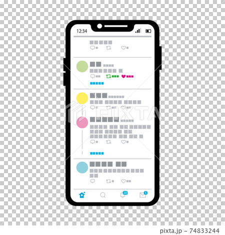 ツイッターのような画面のスマートフォンのイラスト素材