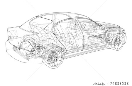 Electric Car With Chassis. Vector rendering of 3d Electric Car With Chassis. Vector rendering of 3d 74833538