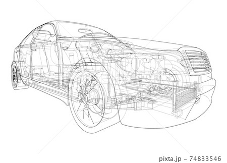 Electric Car With Chassis. Vector rendering of 3d Electric Car With Chassis. Vector rendering of 3d 74833546