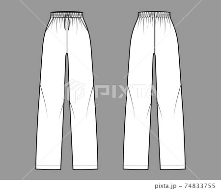 Pajama pants technical fashion illustration with elastic normal waist, high rise, full length, drawstrings, pockets Flat 74833755