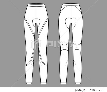 Cycling pants Leggings pants technical fashion illustration with normal waist, high rise, full length. Flat sport knit Cycling pants Leggings pants technical fashion illustration with normal waist, high rise, full length. Flat sport knit 74833756