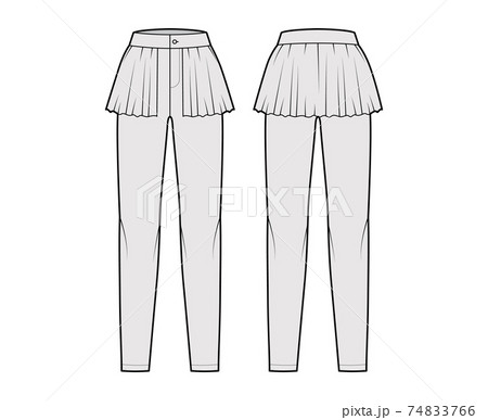 Pants peplum technical fashion illustration with extended normal waist, high rise, full length, frilled skirt bottom Pants peplum technical fashion illustration with extended normal waist, high rise, full length, frilled skirt bottom 74833766