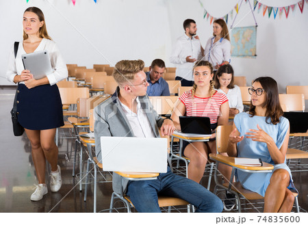 Students enjoying free time in class 74835600