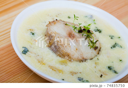 Scottish soup with smoked haddock 74835750