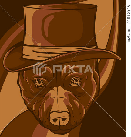 pitbull dog with hat vector illustration design 74835846