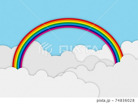 紙が重なった雲と空と虹の背景のイラスト素材