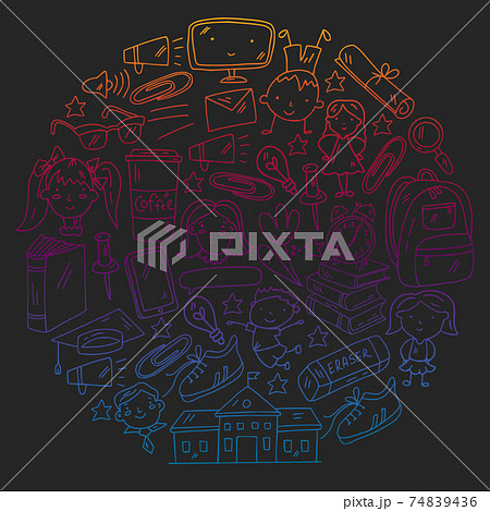 Vector pattern with school icons. Internet education, e-learning. Digital technology. Vector pattern with school icons. Internet education, e-learning. Digital technology. 74839436