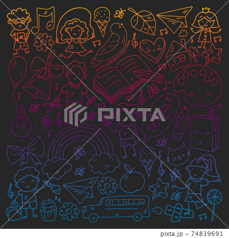 Vector pattern with items for school. Online internet education, e-learning. 74839691