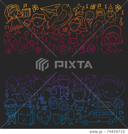 Vector pattern with items for school. Online internet education, e-learning. Vector pattern with items for school. Online internet education, e-learning. 74839710