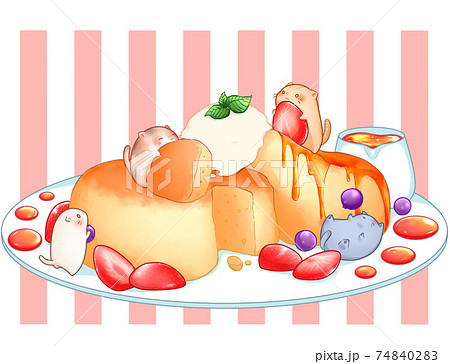 猫とパンケーキのイラスト素材