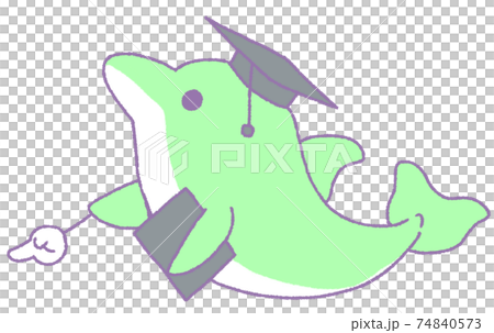 下方向を指すイルカ（緑色） 74840573