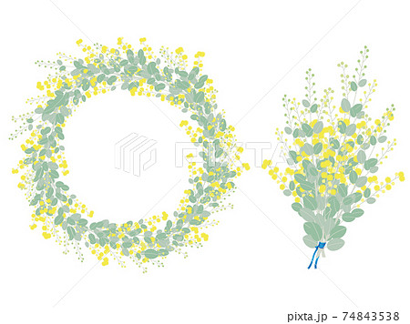 ミモザのリースとスワッグ素材 74843538
