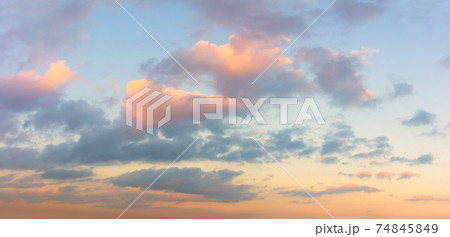 Panorama of  Sunset  Sunrise Sundown Sky with colorful clouds 74845849