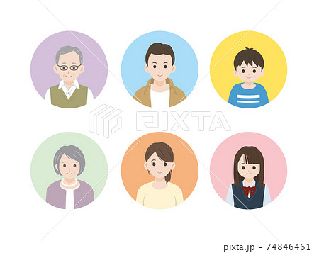 三世代家族 アイコン 笑顔 イラスト素材のイラスト素材